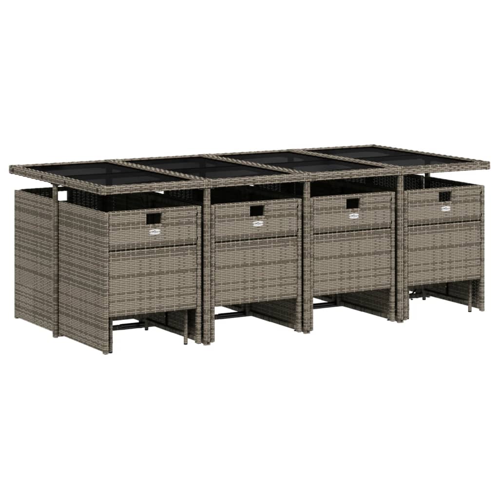 13-delige tuinset met kussens, grijs polyrotan