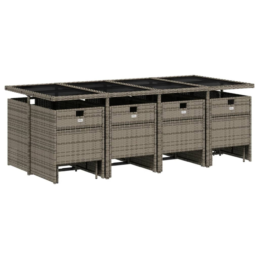13-delige tuinset met kussens, grijs polyrotan