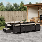 15-piece Garden Furniture Set with Cushions, Poly Rattan Black