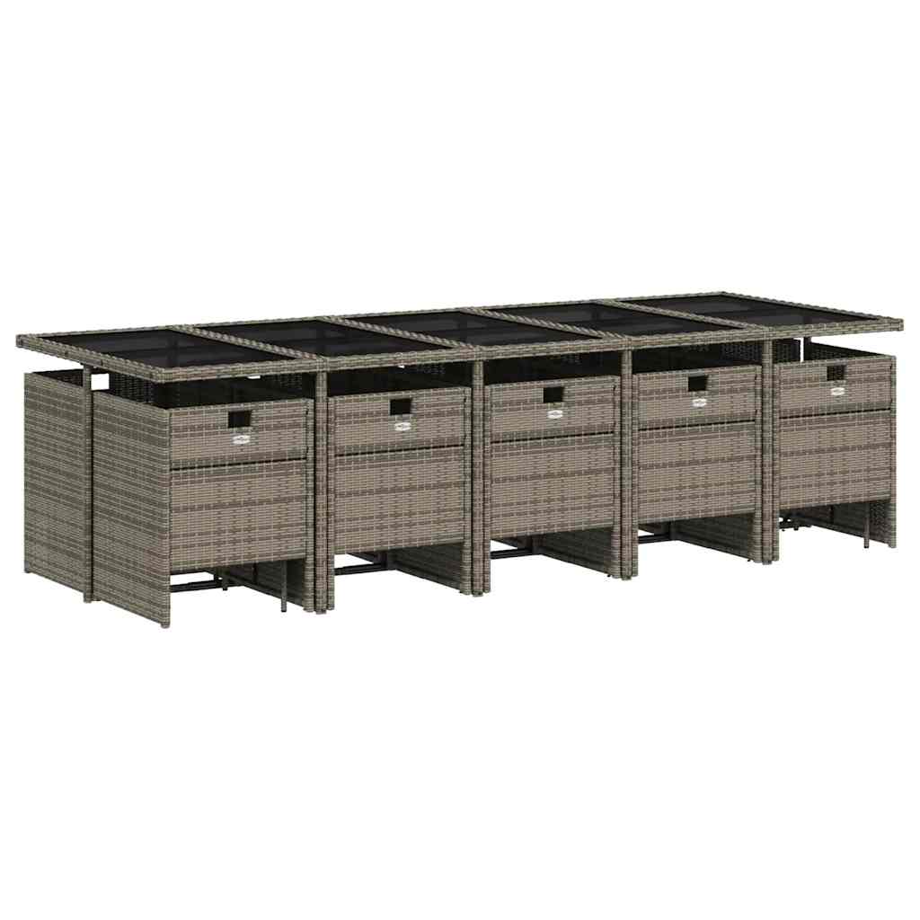 15-delige tuinset met kussens, grijs polyrotan