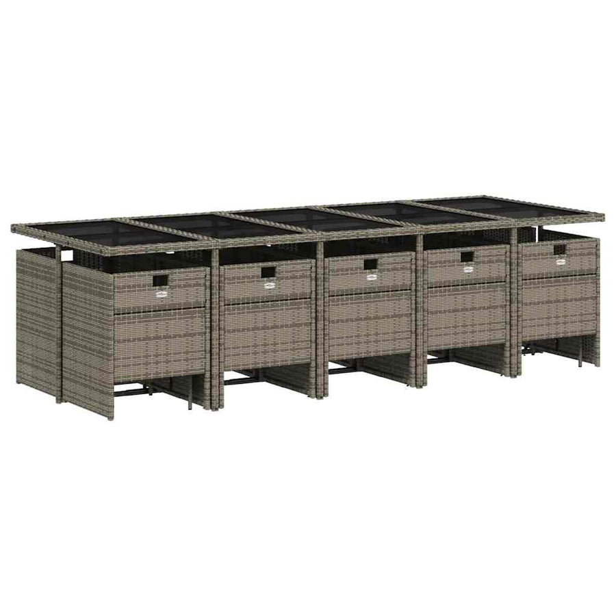 15-delige tuinset met kussens, grijs polyrotan