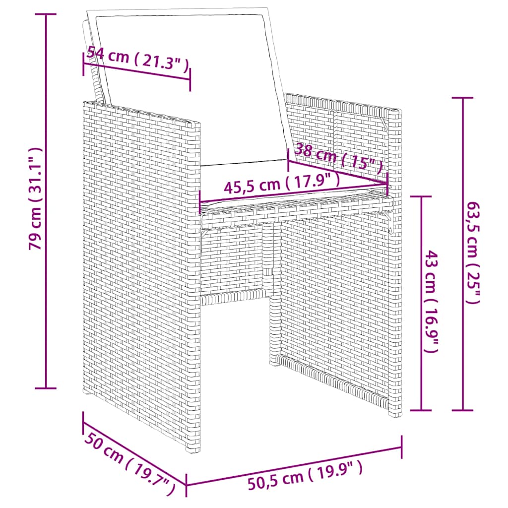 15-delige tuinset met kussens, grijs polyrotan