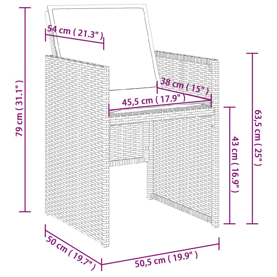 15-delige tuinset met kussens, grijs polyrotan
