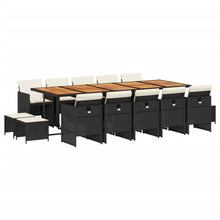 15-delige Tuinset met kussens poly rattan zwart