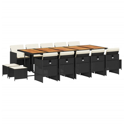15-delige Tuinset met kussens poly rattan zwart