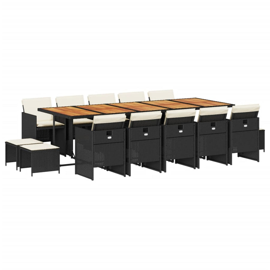 15-delige Tuinset met kussens poly rattan zwart