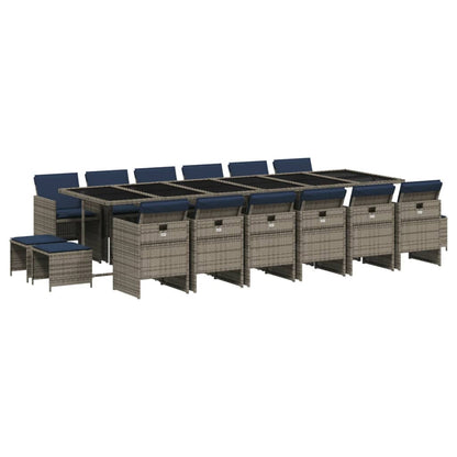 17-delige tuinset met kussens, grijs polyrotan
