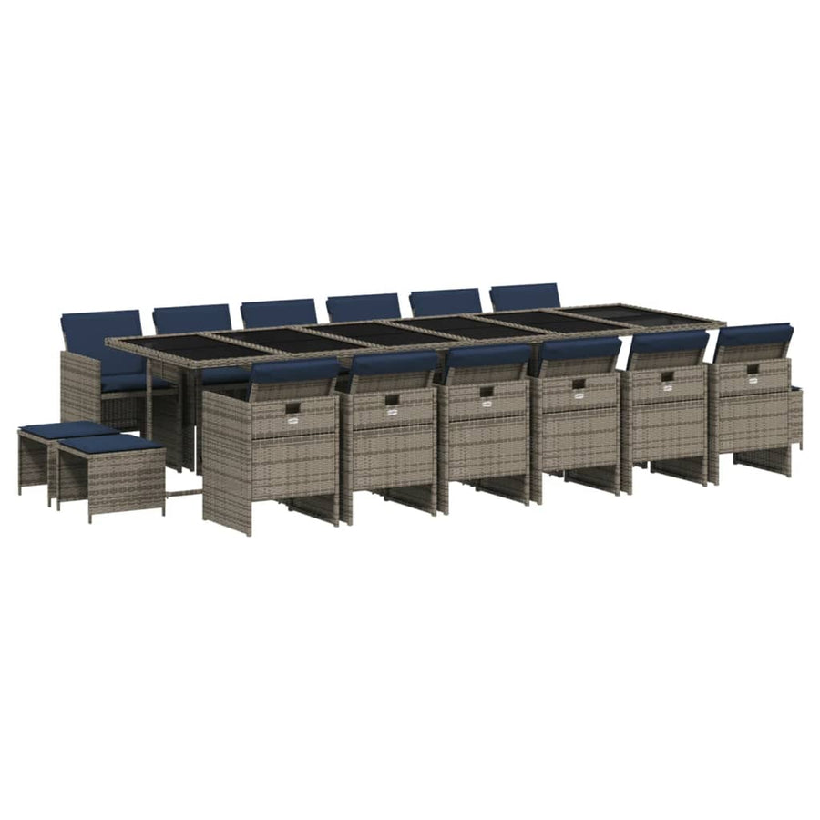 17-delige tuinset met kussens, grijs polyrotan