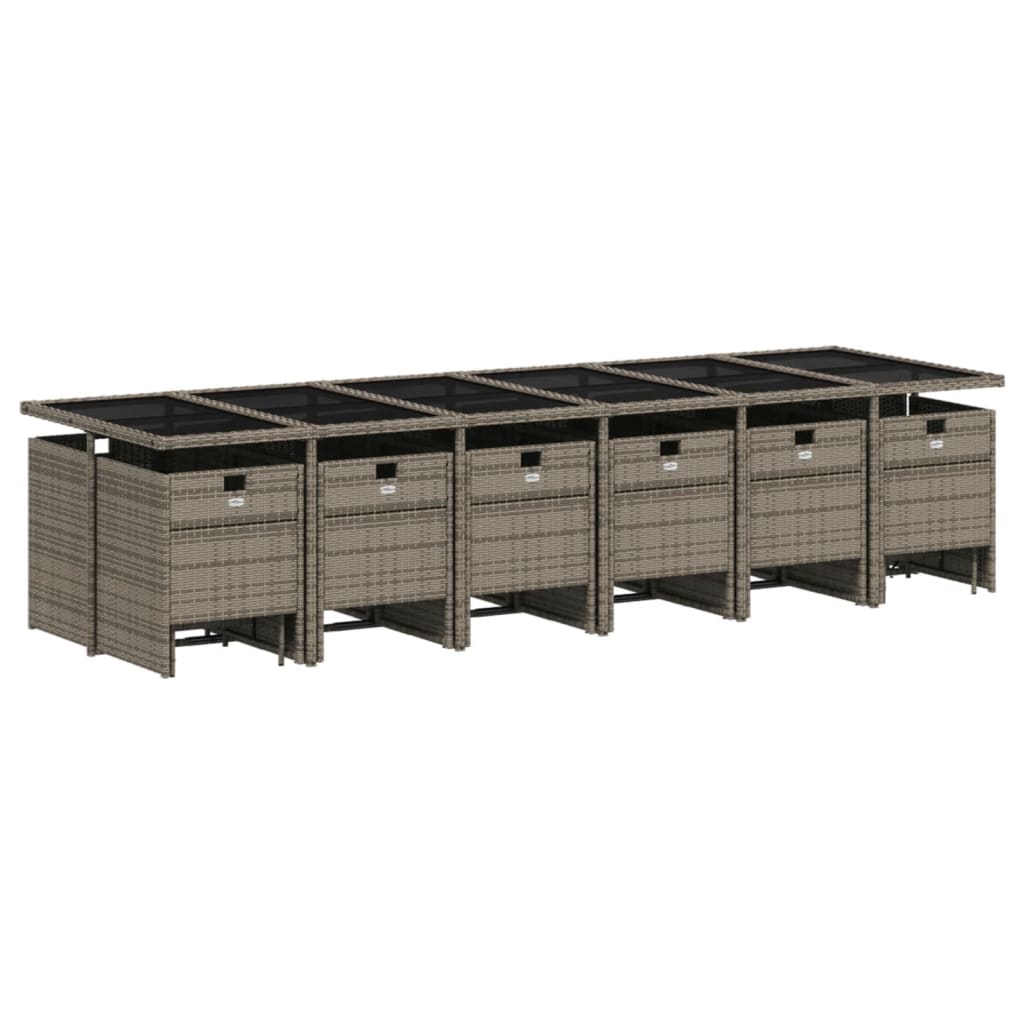 17-delige tuinset met kussens, grijs polyrotan