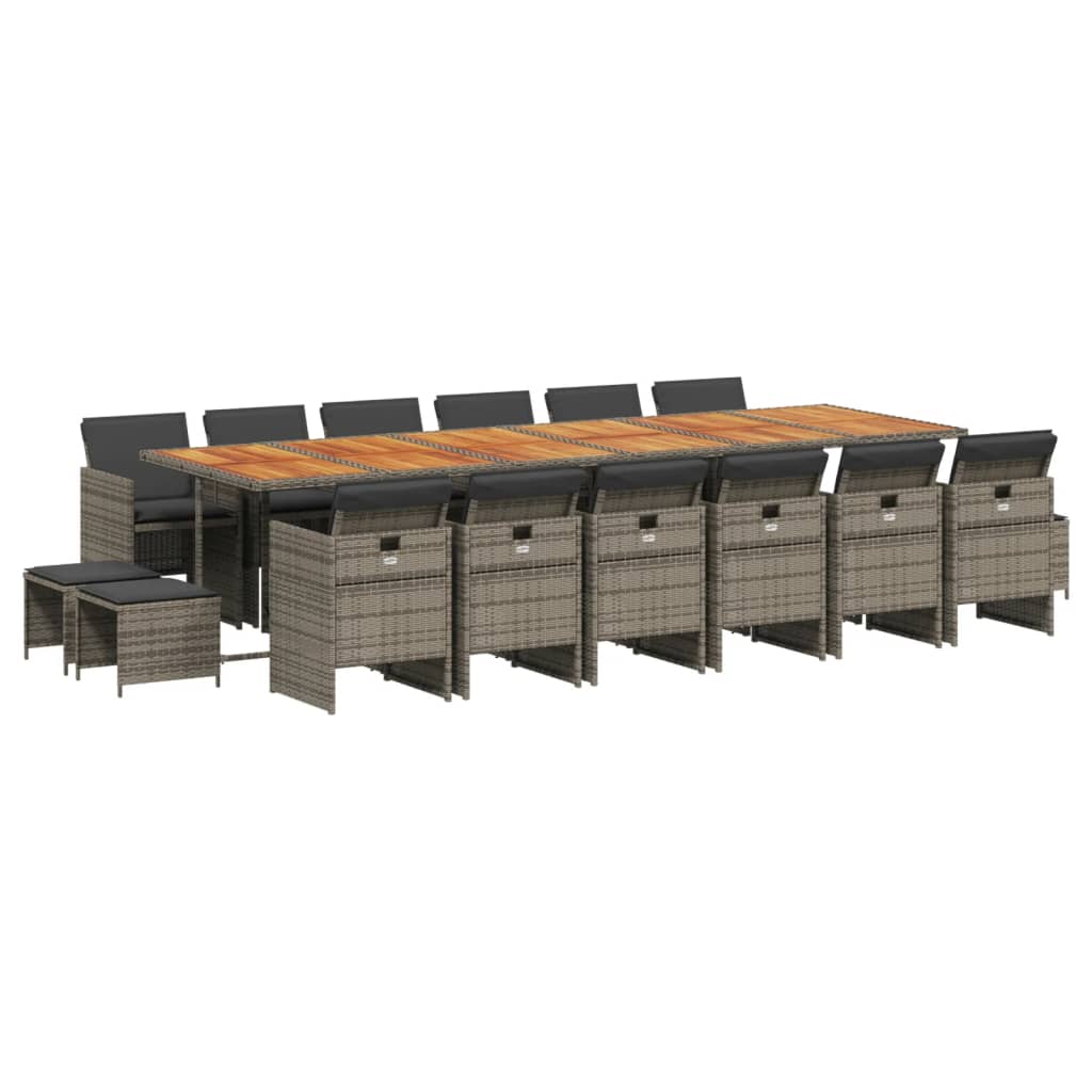 17-Delige Tuinset Met Kussens Poly Rattan 16 Grijs Hout