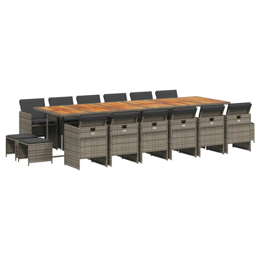 17-Delige Tuinset Met Kussens Poly Rattan 16 Grijs Hout