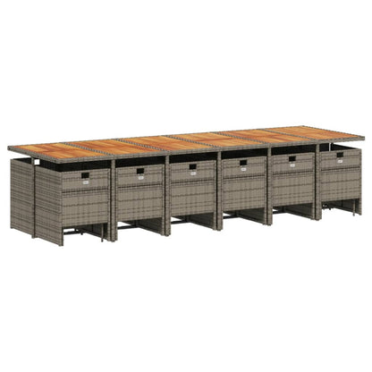 17-Delige Tuinset Met Kussens Poly Rattan 16 Grijs Hout
