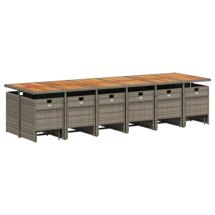 17-Delige Tuinset Met Kussens Poly Rattan 16 Grijs Hout