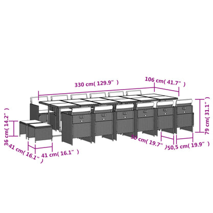 17-Delige Tuinset Met Kussens Poly Rattan 16 Grijs Hout