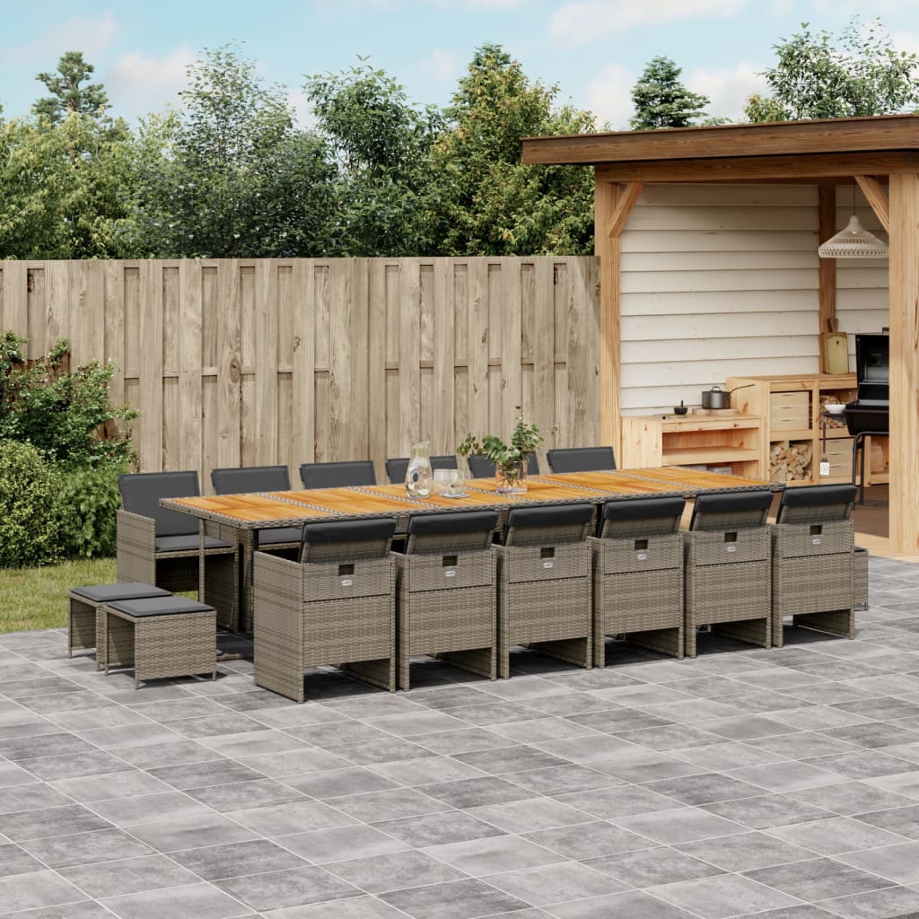 17-Delige Tuinset Met Kussens Poly Rattan 16 Grijs Hout