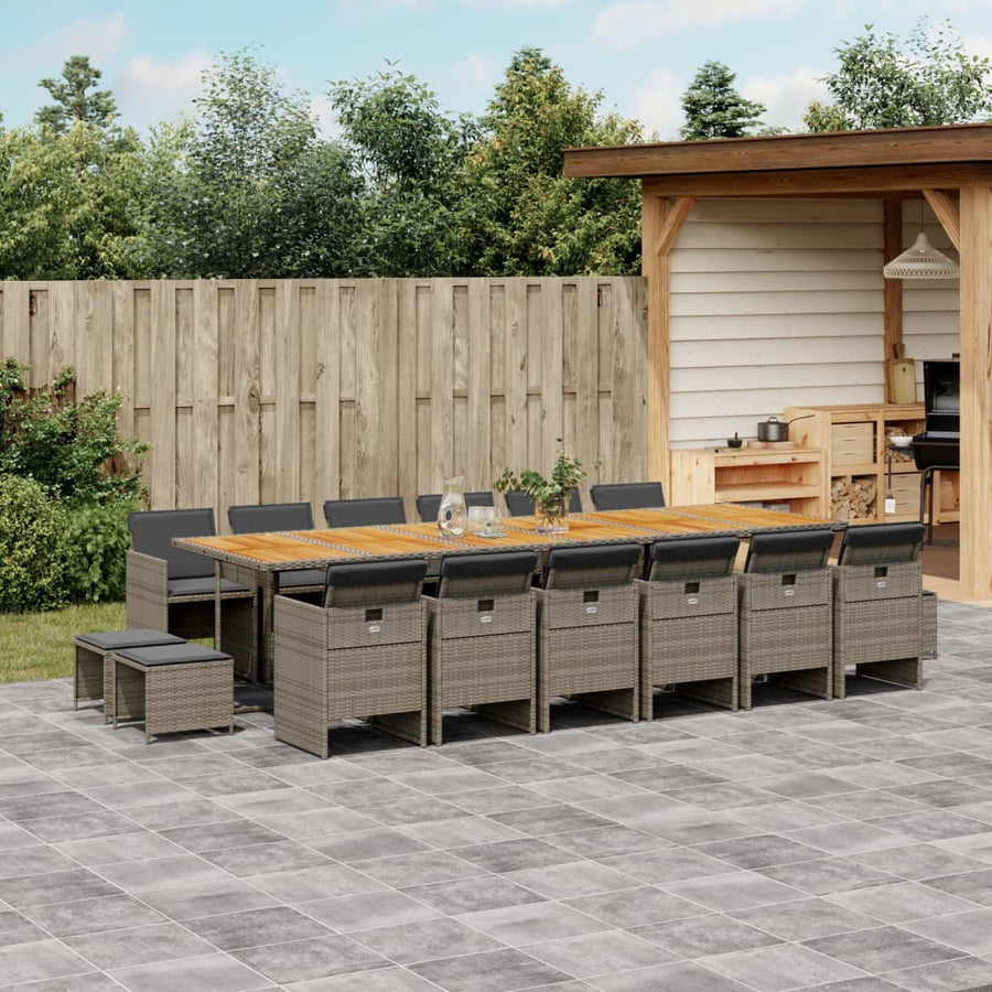 17-Delige Tuinset Met Kussens Poly Rattan 16 Grijs Hout