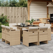 Tuinset 9-delig poly rattan beige met kussens