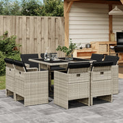 Tuinset 9-delig poly rattan lichtgrijs