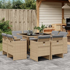 9-delige Tuinset met kussens poly rattan gemengd beige