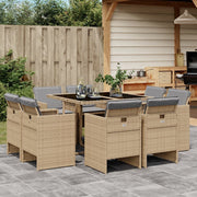Tuinset 9-delig poly rattan gemengd beige met kussens