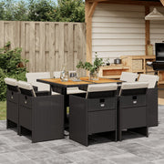 Tuinset 9-delig poly rattan zwart acaciahout