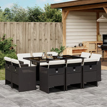 11-delige Tuinset met kussens poly rattan zwart