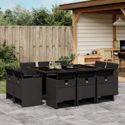Tuinset 11-delig poly rattan zwart met kussens