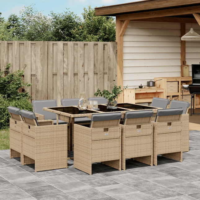 11-delige Tuinset met kussens poly rattan gemengd beige