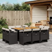 Tuinset 11-delig poly rattan zwart met kussens