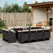 Tuinset poly rattan 13-delig zwart met kussens