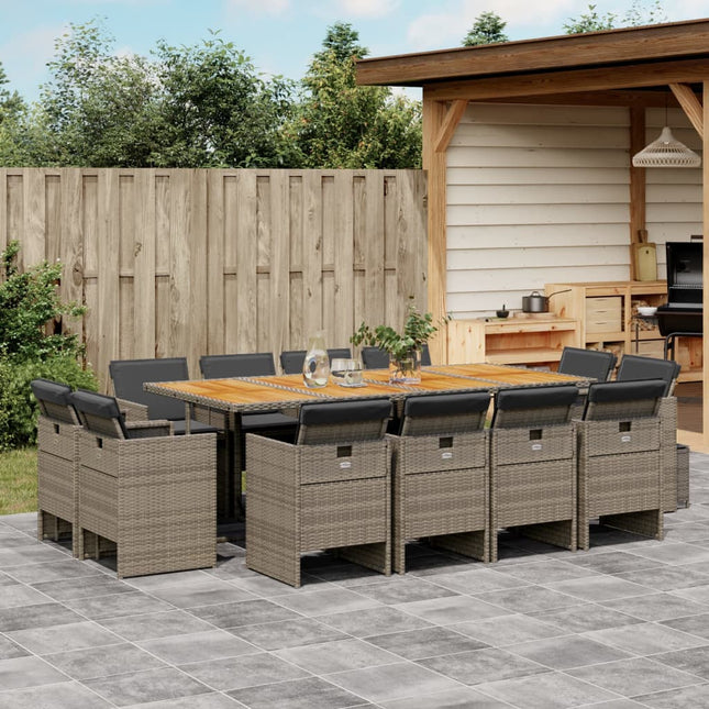 13-delige Tuinset met kussens poly rattan grijs