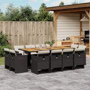 Tuinset poly rattan 13-delig zwart met kussens