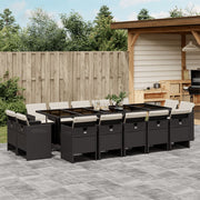 Tuinset 15-delig poly rattan zwart met kussens