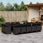 Tuinset 15-delig poly rattan zwart met kussens