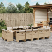 Tuinset 15-delig poly rattan beige met kussens