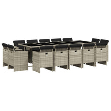 15-delige Tuinset met kussens poly rattan lichtgrijs