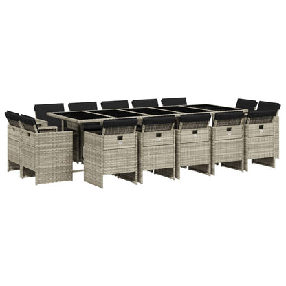 15-delige Tuinset met kussens poly rattan lichtgrijs