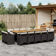 Tuinset 15-delig poly rattan zwart met kussens
