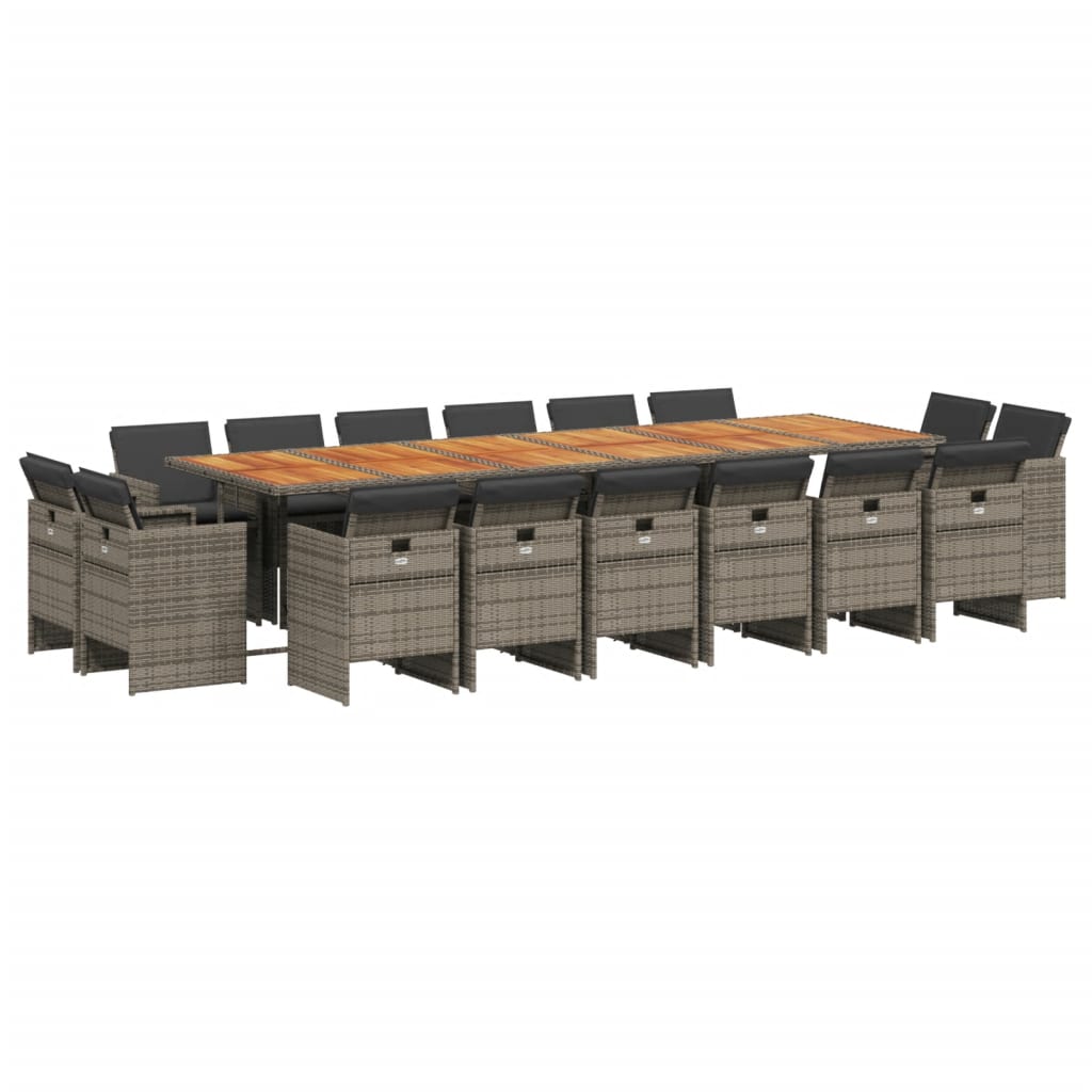 17-Delige Tuinset Met Kussens Poly Rattan 16 Grijs Hout