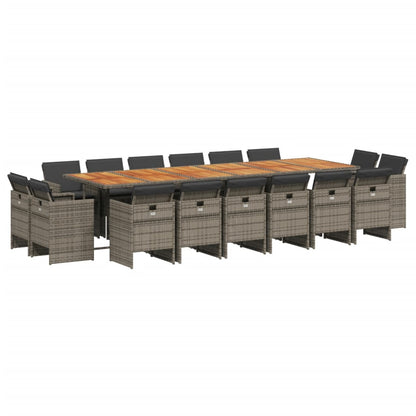 17-Delige Tuinset Met Kussens Poly Rattan 16 Grijs Hout