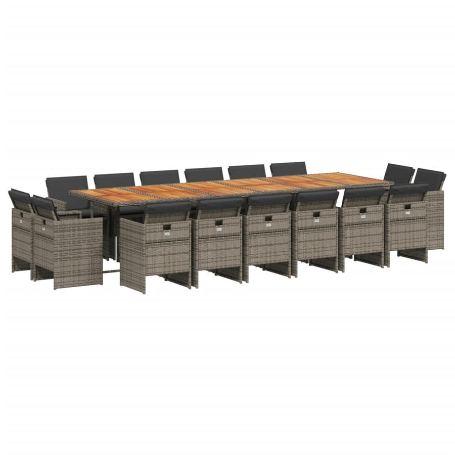 17-Delige Tuinset Met Kussens Poly Rattan 16 Grijs Hout