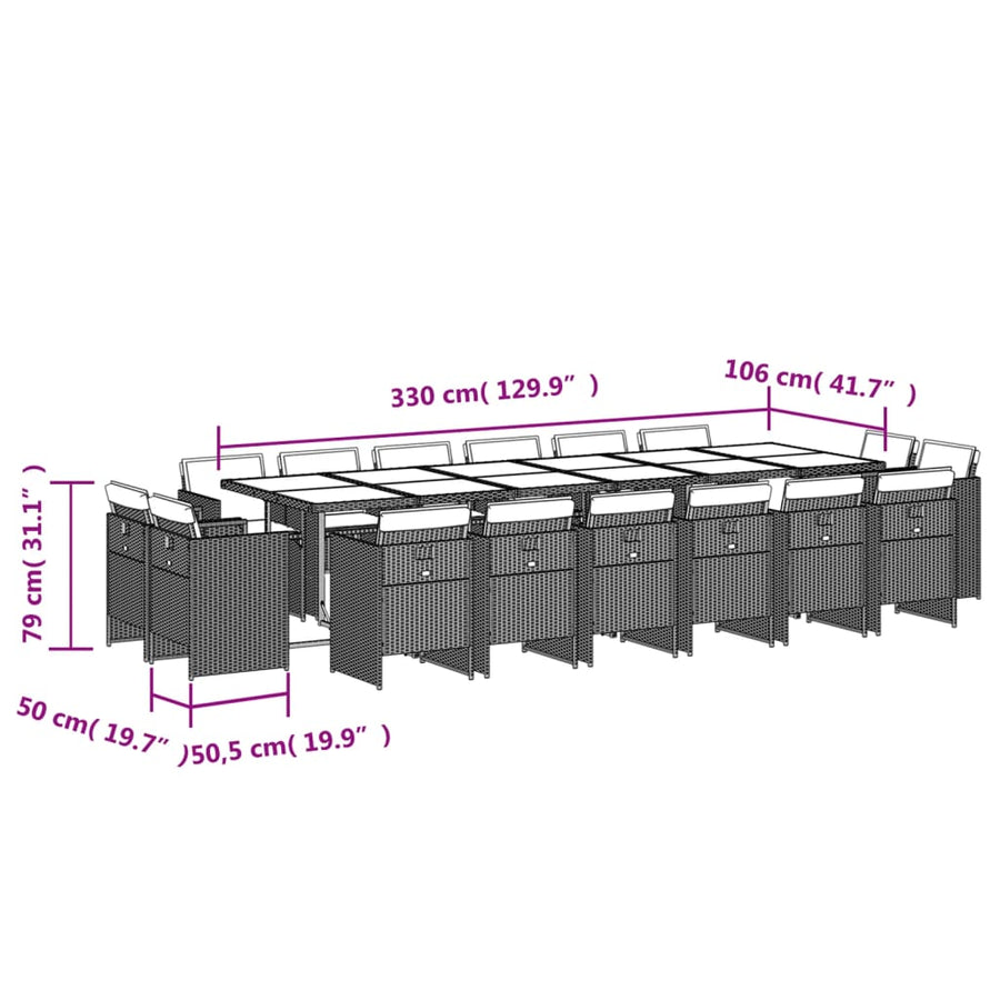 17-Delige Tuinset Met Kussens Poly Rattan 16 Grijs Hout