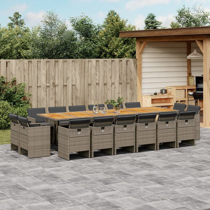 17-Delige Tuinset Met Kussens Poly Rattan 16 Grijs Hout