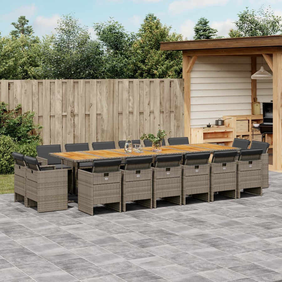 17-Delige Tuinset Met Kussens Poly Rattan 16 Grijs Hout