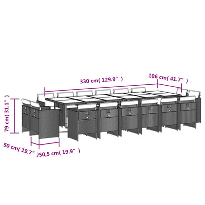 17-delige Tuinset met kussens poly rattan zwart