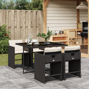 Tuinset 5-delig poly rattan zwart met kussens