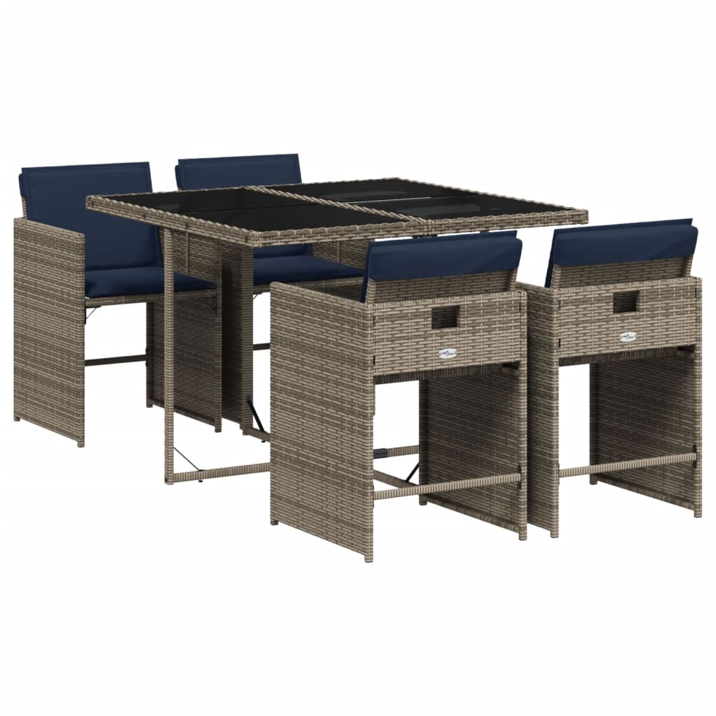 5-delige tuinset met kussens, grijs polyrotan