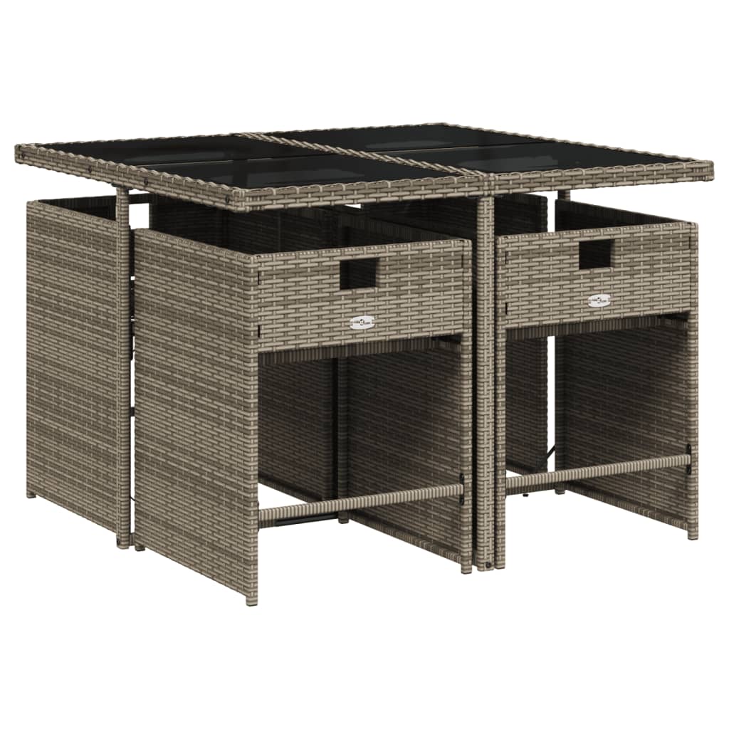 5-delige tuinset met kussens, grijs polyrotan