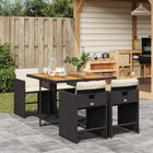 Tuinset 5-delig poly rattan zwart met kussens