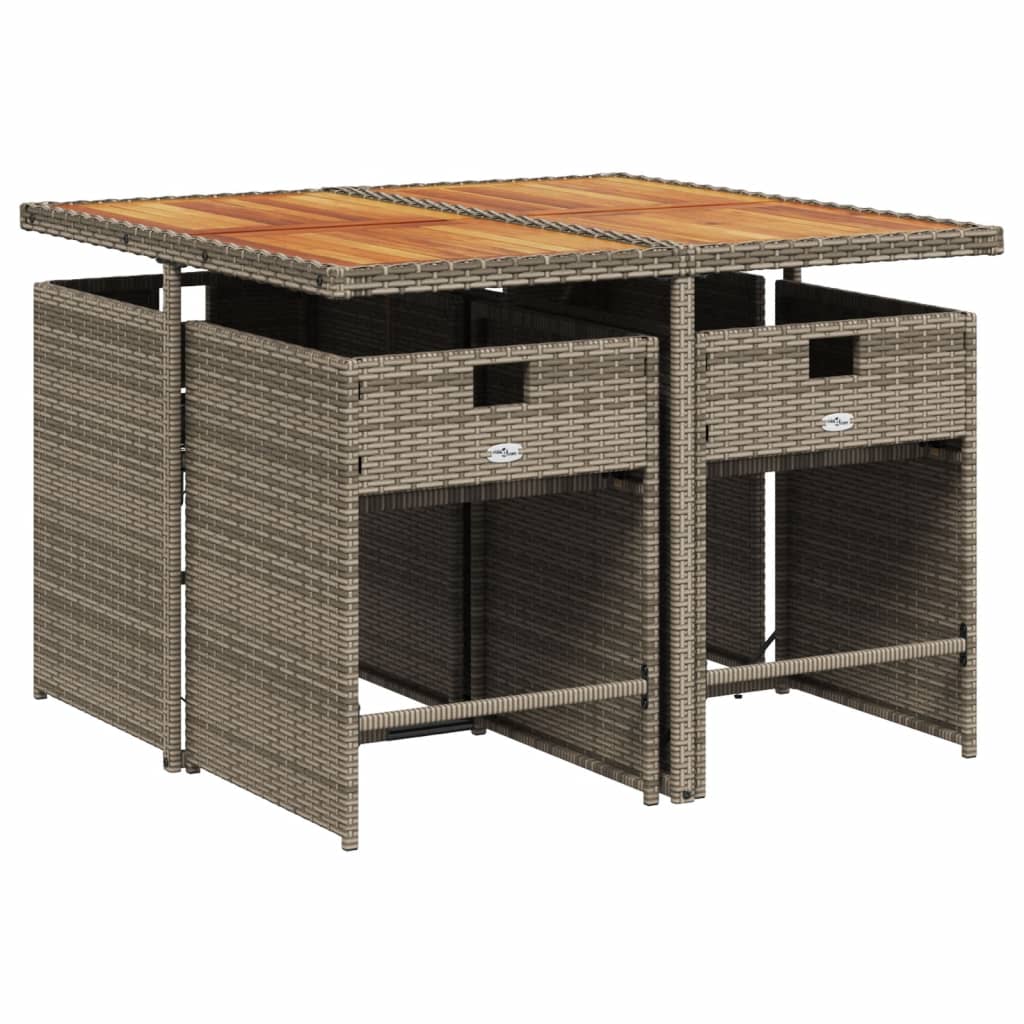 5-delige tuinset met kussens, grijs polyrotan